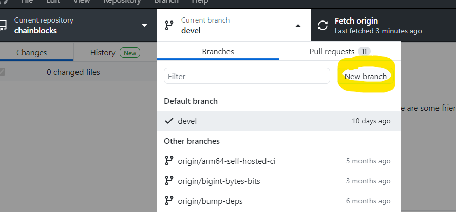 Show new branch options