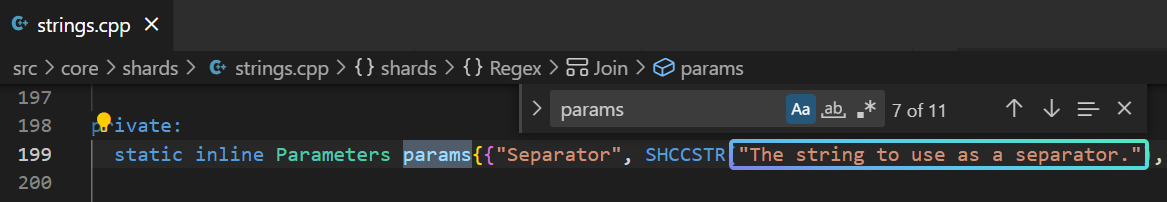 The descriptions of the parameters are found within the params variable.